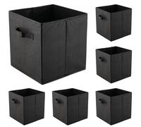 DAKFOOK Confezione da 6 cubi portaoggetti pieghevoli neri, 27 x 27 x 28 cm, in tessuto, con manico, scatole portaoggetti quadrate in cartone per scaffali