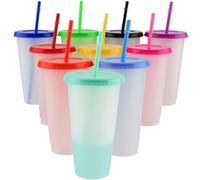 DAKFOOK Set di 10 bicchieri in plastica con coperchio e cannucce, da 710 ml, riutilizzabili, per feste e viaggi