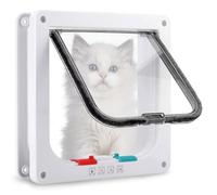 DAKLUNAR Beccuccia per cani, 19,8 x 19 x 5,5 cm, 4 vie, porta per animali domestici, facile da installare, per gatti, gattini, cani di piccola taglia (L, bianco)