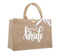 DAKLUNAR Bride - Borsa da sposa in iuta per matrimonio, con scritta in lingua tedesca "Bride e nastro bianco, giallo., 35 x 25 x 13 cm