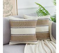 DakTou Confezione da 2 Federe per Cuscini a Righe Copricuscini in Lino Moderne Quadrato Copricuscini Boho Fodere Decorativo per Divano Letto Soggiorno 50X50cm Marrone