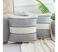 DakTou Confezione da 2 Federe per Cuscini Modello Righe Geometrico Federa Divano Cuscini 50x50cm Lino Copricuscini con Cerniera Nascosta Moderno Decorativi per Divano Soggiorno Letto e Sedia Grigio