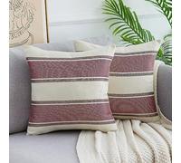 DakTou Copricuscini 2 Pezzi Lino Fodera per Cuscini Biancheria Copricuscino Quadrato Elegante Moderne a Righe Federe Cuscini Boho Home Decor per Divano Soggiorno Letto e Sedia 40x40cm Rosso