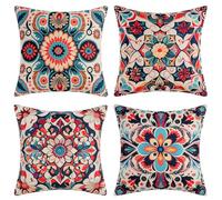 DakTou Copricuscini 45x45 Boho Set di 4 Retrò Etnico Bohémien Colorate Mandala Floreale Quadrate Federe Cuscini Coperture Fodera Cuscini Divano per Letto Giardino Esterno Home Decor