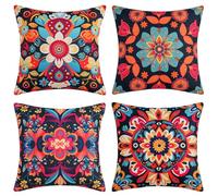 DakTou Copricuscini Federe per Cuscini Divano 45x45 Set di 4 Boho Colorato Retro Floreale Mandala Bohemian Decorativi Lino Fodere Quadrate per Cuscino per Divano Letto Giardino Esterno Home Decor