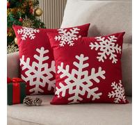 DakTou Federe Cuscini Divano 40 x 40 Natale Rosso Velluto Copricuscini Decorativi Natalizi Fiocco di Neve Motivo Invernale Moderna Quadrate Fodera per Cuscino per Salotto La Decorazioni Casa 2 Pezzi