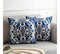 DakTou Federe Cuscini Divano 45 x 45 Boho Blu Geometrico Retrò Mandala Floreale Motivo Fodera per Cuscino Decorativi Copricuscini in Lino per Divano Esterno Fattoria Giardino Casa Set di 2