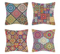 DakTou Federe Cuscini Divano 45x45 Copricuscini Mandala Floreali Lino Cotone Fodere Quadrati Boho Moderni Decorativi Arredo Giardino Esterno Auto Home Decor, Confezione 4