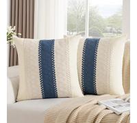 DakTou Federe Cuscini Divano 50x50 Cotone Blu Navy Bohémien Copricuscini Decorativi Moderno Casale Intrecciato Strutturato Fodera Cuscini Divano Soggiorno Camera Balcone Esterno 2 Pezzi
