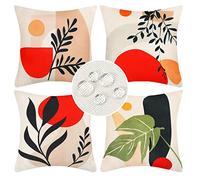 DakTou Federe Cuscini Divano 50x50 Primavera Esterno Astratto Boho Foglia Moderno Copricuscini Decorativi Impermeabile Lino Minimaliste Federa Cuscino per Salotto Letto Casa Auto Giardino Set di 4