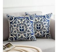 DakTou Federe Cuscini Divano Boho 45x45 Set di 2 Blu Retro Datura Motivo Floreale Fodera per Cuscino Decorativi in Lino Quadrate Copricuscini per Divani Letto Soggiorno Camera Casa