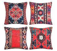 DakTou Federe per Cuscino Cotone Biancheria 45x45 cm Cuscini Divano Fodera per CuscinI in Astratta Tappeto Turco Modello Federe in Stile Kilim set di 4 per Soggiorno Sedia Divano,Rosso