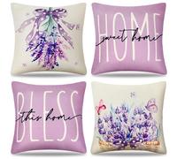 DakTou Set di 4 Federe per Cuscini 50x50 cm Primavera Estate Fiore Viola Copricuscini Decorativa Moderna Fodere per Cuscini in Lino Color Lavanda per Divano Giardino Patio Esterno o interno