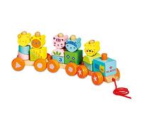 Dal Negro - Happy Train, Trenino in legno trainabile formato da tanti pezzi da impilare e ruotine per iniziare i primi passi. Adatto per bambini dai 12 mesi in su.