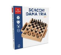 Dal Negro Scacchi Dama Tria 3 Giochi in 1 in Legno 30x30 cm - Set Scacchi, Dama e Nine Men’s Morris con Cassetto Porta Pedine - Gioco da Tavolo per 2 Giocatori, 8+ con portachiave fischietto