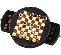 Dal Negro: Scacchi E Dama In Pelle Da Viaggio Diametro 30 -