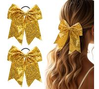 Dalababa 1 paio di elastici per capelli con grande fiocco con paillettes, elastici glitterati per coda di cavallo, elastici per capelli, per donne e ragazze, per feste, spettacoli teatrali