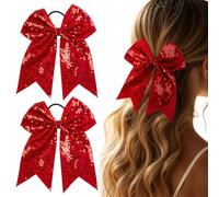 Dalababa 1 paio di elastici per capelli con grande fiocco con paillettes, elastici glitterati per coda di cavallo, elastici per capelli, per donne e ragazze, per feste, spettacoli teatrali