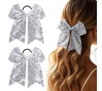 Dalababa 1 paio di elastici per capelli con grande fiocco con paillettes, elastici glitterati per coda di cavallo, elastici per capelli, per donne e ragazze, per feste, spettacoli teatrali