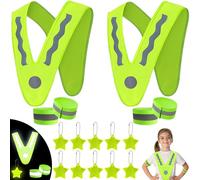 DALAETUS 16 Pezzi Gilet di Sicurezza a V per Bambini, Gilet ad Alta Visibilità per Bambini, Gilet Riflettente con Braccio Cintura e Ciondolo Stella per le Attività all'Aperto dei Bambini