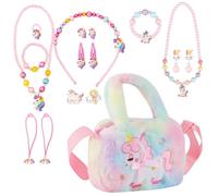 DALAETUS 17 Pezzi Unicorno Borsetta con Gioielli Set, Unicorno Regalo Collana Bracciale Orecchini Anelli, Bambina Set di Gioielli per Feste