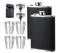 DALAETUS 2 Pezzi 8Oz Fiaschetta in Acciaio Inox Kit con 2 Imbuto Fondina e 4 Bicchieri Vino e 1 Custodia Pelle Cerniera, Fiaschetta, Fiaschetta Whisky per Aperto Campeggio Uomo Regalob