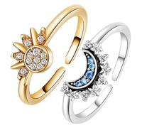 DALAETUS 2 Pezzi Anello Sole e Luna Celesti Set, Anelli Regolabili per Donna, Anello Antistress per Coppia, Donne, Ragazze, Regalo di Compleanno, Anniversario Matrimonio
