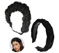 DALAETUS 2 Pezzi Cerchietti per Capelli Set,Cerchietto per Capelli con Fasce per Parrucche,Fasce per Capelli,Velluto Intrecciato Fermacapelli per Donne,Intrecciati Fermacapelli per Sport,Yoga(Nero)