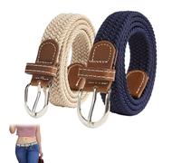 DALAETUS 2 Pezzi Cintura per Uomo e Donna, Cintura in Tessuto, Cintura Elastica Intrecciata per Jeans e Pantaloni (Beige, Blu Navy)