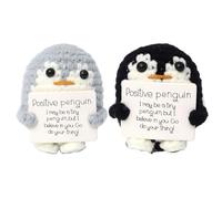 DALAETUS 2 Pezzi Mini Divertente Pinguino Positivo Set, 3 Pollici Carino Creativo Pinguino Tascabile, Pinguino Uncinetto con Carta Positiva per Amici Incoraggiamento Decorazione (Nero+Grigio)