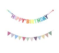 DALAETUS 2 Pezzi Striscione Buon Compleanno Set, Striscione di Buon Compleanno con Bandiera Triangolare, Decorazione con Puntini Colorati, Happy Birthday Banner per Adulti, Bambini, Ragazze, Donne