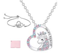 DALAETUS 3 Pezzi Unicorno Gioielli Kit, Argento Collane Braccialetti con Scatola Regalo per Feste, Natale