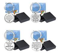 DALAETUS 4 Pezzi Regalo di Ringraziamento Portachiavi con 4 Cartoline d'auguri e 4 Scatole Kit, Idee Regalo per Donna Amica Mamma Anniversario Compleanno