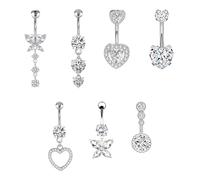DALAETUS 7 Pezzi Piercing Ombelico Set, Hypoallergénique Piercing Ombelico Pendente Design a Cuore e Farfalla, Piercing Ombelico Anello per Donne