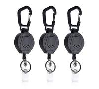 DALAETUS Set di 3 Portachiavi, Retrattile Porta Badge con Cordino in Nylon e Clip, Bobina Badge per Cintura, Bobina di Chiave a Catena Identificativo Nero