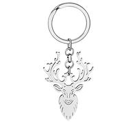 DALANE Acciaio Inox Divertente Cervo Giraffa Portachiavi Regali per Donne Ragazze Renna Alce Auto Portachiavi Borsa Decorazioni (Testa di Cervo Placcata Argento)