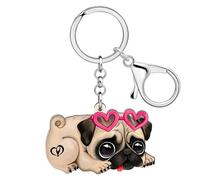 DALANE Acrilico Carino Carlino Cane Portachiavi Cucciolo Gioielli Animali Domestici Auto Portachiavi Regali per Donne Ragazze Bambini Amanti del Carlino Zaino Accessori Animali (Caffè)