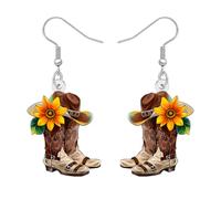 DALANE Acrilico Divertente Occidentale Cowboy Cowgirl Cappello Stivali Orecchini Pendenti Carino Bohemian Paese Musica Gioielli Accessori Regali Outfit per le Donne Ragazze Rodeo Charms (Marrone)