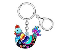 DALANE Acrilico Pollo Gallina Gallo Auto Portachiavi Animali Fattoria per Donne Ragazze Charms Regali Borsa Decorazione (Blu)