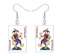 DALANE Joker - Orecchini pendenti a forma di carte da gioco, orecchini in acrilico, regalo per donne e mamme, ciondoli a forma di clown circo, giochi d'azzardo, casinò, spettacolo di magia notturna
