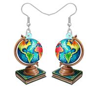 DALANE Orecchini pendenti in acrilico vintage, pianeta terra, globo, acquerello, mappa, design, geografia, insegnante, libro, gioielli, apprezzamento, regali per donne, amanti dei libri, abbigliamento