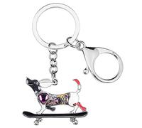 DALANE Smalto Cristallo Skateboard Bassotto Portachiavi Cane Portachiavi Gioielli Charms Regali per Donne Ragazze (Nero)