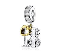 DALARAN - Charm in argento sterling placcato oro per bracciali Pandora, 16/18/21/30/40/50/60 anni di amore, per compleanno e Argento, colore: 18°, cod. N39J43RTYVDXE20OM10ES4