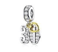 DALARAN Ciondolo 30 anni d'amore in argento sterling con ciondolo a forma di cuore in oro con zirconi e perline per donna, moglie, regalo di Natale