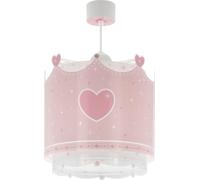 Lampada a sospensione per bambini Dalber Little Queen, Corona Principessa, cuori colore rosa, codice 61102M, attacco E27, ideale per la cameretta delle bambine.