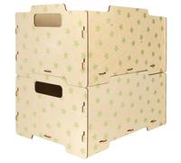 DALBER Set 2 Scatole Portaoggetti per Bambini in Legno, Organizer Giocattoli Impilabili con Maniglie, Contenitori Reversibili per Cameretta, Design Stelle Grigie