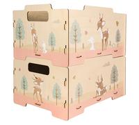 DALBER Set 2 Scatole Portaoggetti per Bambini in Legno, Organizer Giocattoli Impilabili con Maniglie, Contenitori Reversibili per Cameretta, Animali, Cervo.