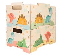 DALBER Set 2 Scatole Portaoggetti per Bambini in Legno, Organizer Giocattoli Impilabili con Maniglie, Contenitori Reversibili per Cameretta, Animali, Dinosauri.