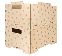 DALBER Set 2 Scatole Portaoggetti per Bambini in Legno, Organizer Giocattoli Impilabili con Maniglie, Contenitori Reversibili per Cameretta, Design Stelle Grigie