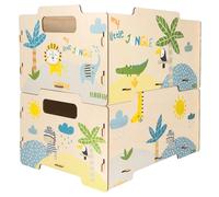 DALBER Set 2 Scatole Portaoggetti per Bambini in Legno, Organizer Giocattoli Impilabili con Maniglie, Contenitori Reversibili per Cameretta, Animali giungla.